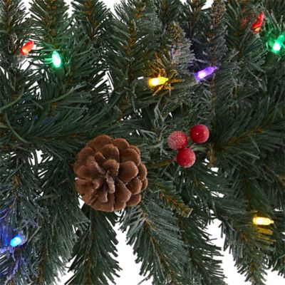 Image showing  6 ft. Snow Dusted Artificial Christmas Garland with Multicolor LED Lights, Berries and Pine Cones