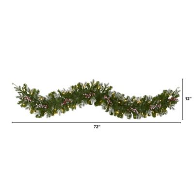 Image showing  6 ft. Pre-Lit Snow-Tipped Artificial Christmas Garland with Berries, Warm White LED Lights