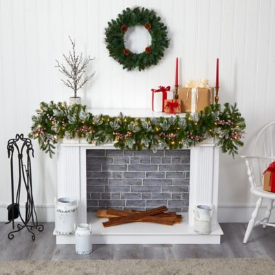 Image showing  6 ft. Pre-Lit Snow-Tipped Artificial Christmas Garland with Berries, Warm White LED Lights