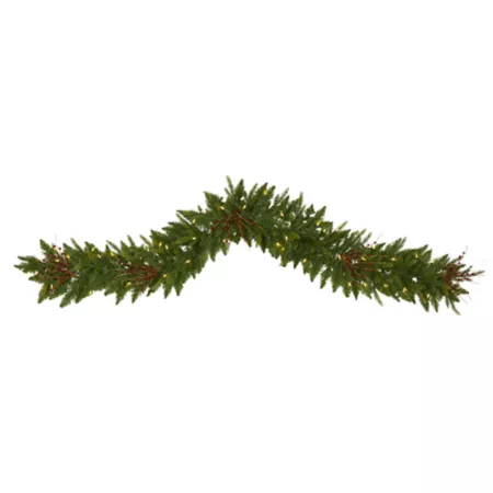 Nearly Natural 6-Foot Artificial Christmas Pine Garland with Warm White LED Lights and Berries Artificial Christmas Garlands