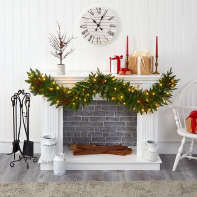 Image showing  6 ft. Christmas Pine Artificial Garland with Warm White LED Lights and Berries