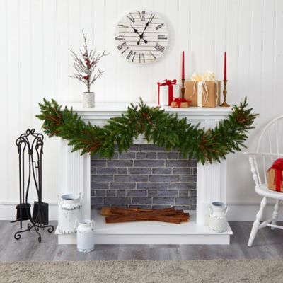 Image showing  6 ft. Christmas Pine Artificial Garland with Warm White LED Lights and Berries