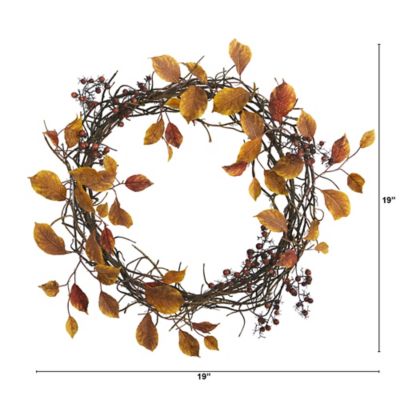 Image showing  19 in. Harvest Leaf, Berries and Twig Artificial Wreath