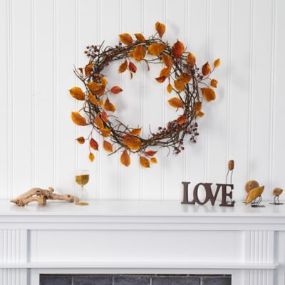 Image showing  19 in. Harvest Leaf, Berries and Twig Artificial Wreath