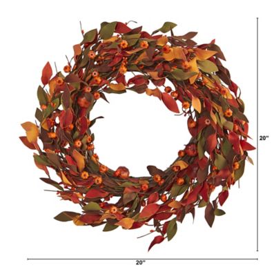 Image showing  20 in. Harvest Leaf and Mini Pumpkin Artificial Wreath