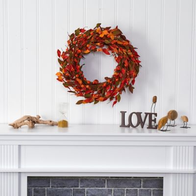 Image showing  20 in. Harvest Leaf and Mini Pumpkin Artificial Wreath
