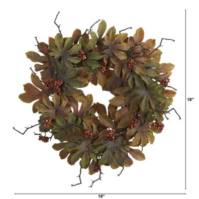 Image showing  24 in. Artificial Fatsia with Berries Autumn Wreath