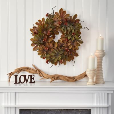 Image showing  24 in. Artificial Fatsia with Berries Autumn Wreath