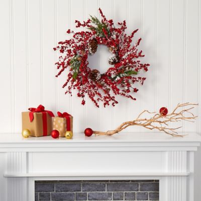Image showing  24 in. Frosted Cypress Artificial Wreath with Berries and Pine Cones