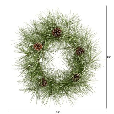 Image showing  24 in. Iced Pine Artificial Wreath with Pine Cones