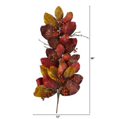 Image showing  36 in. Artificial Autumn Magnolia Leaf with Berries Teardrop Hanging Plant