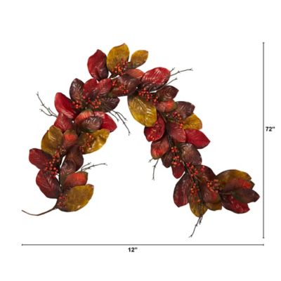 Image showing  6 ft. Autumn Magnolia Leaf with Berries Artificial Garland