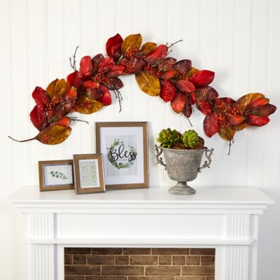 Image showing  6 ft. Autumn Magnolia Leaf with Berries Artificial Garland