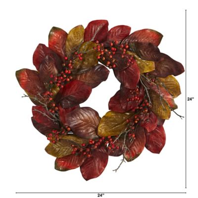 Image showing  24 in. Harvest Magnolia Leaf and Berries Artificial Wreath