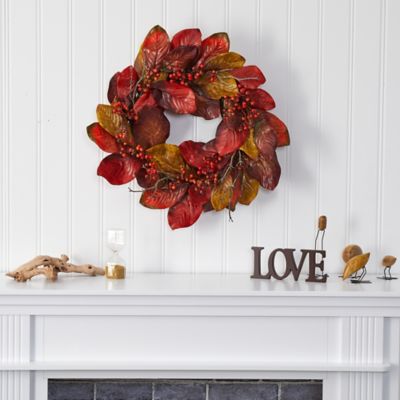 Image showing  24 in. Harvest Magnolia Leaf and Berries Artificial Wreath