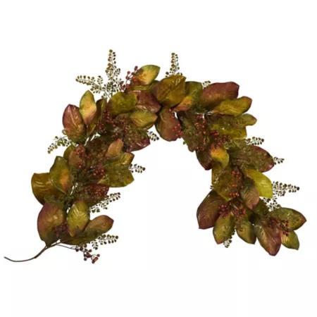 Nearly Natural 6 ft Artificial Fall Magnolia Leaves and Berries Garland Artificial Christmas Garlands