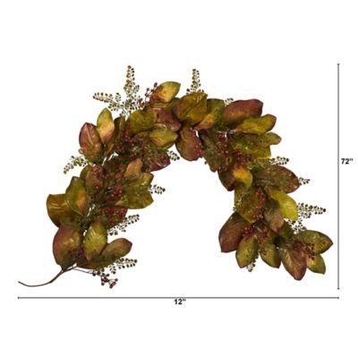 Image showing  6 ft. Autumn Magnolia Leaf and Berries Artificial Garland