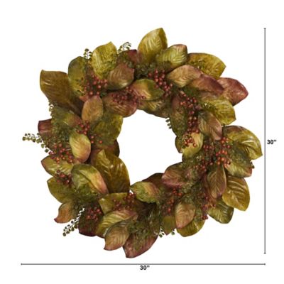 Image showing 1 th Nearly Natural 30 in. Artificial Fall Magnolia Leaf and Berries Wreath