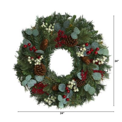 Image showing  24 in. Eucalyptus and Pine Artificial Wreath with Berries and Pine Cones