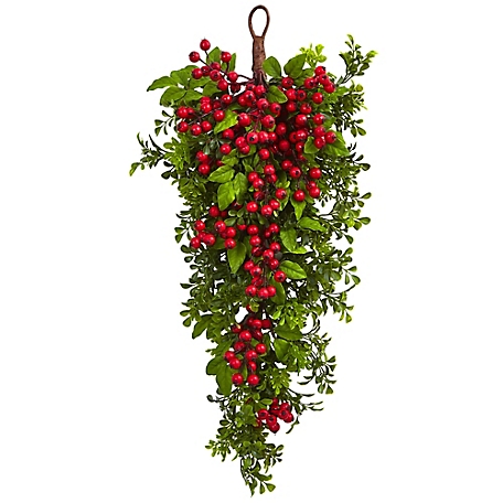Nearly Natural 26 in. Berry Boxwood Teardrop Wall Decor