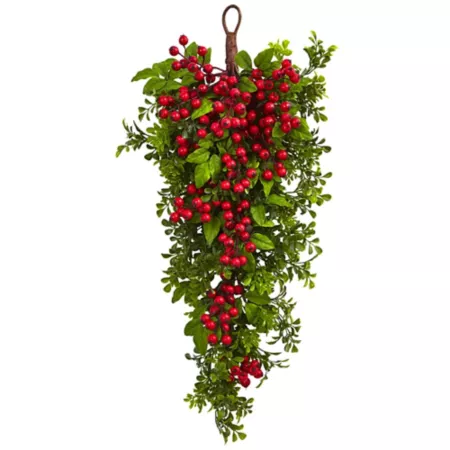 Nearly Natural 26" Berry Boxwood Teardrop Wall Décor Artificial Christmas Plants