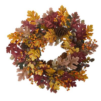 Nearly Natural 24 in. Oak Leaf Acorn and Pine Artificial Fall Wreath