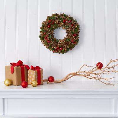 Image showing  15 in. Holiday Artificial Wreath with Pine Cones and Ornaments