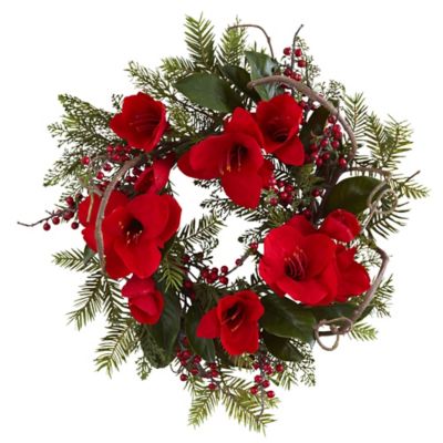 Nearly Natural 24 in. Amaryllis Artificial Wreath