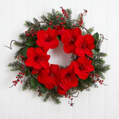 Image showing  24 in. Amaryllis Artificial Wreath