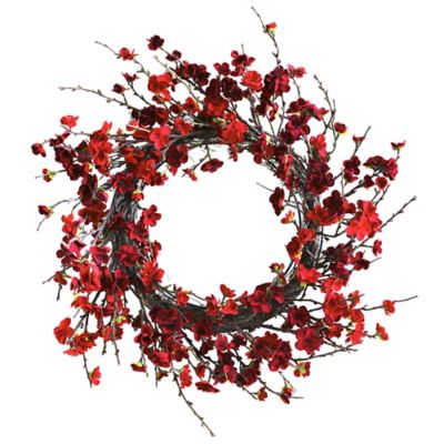 Nearly Natural 24 in. Plum Blossom Artificial Wreath