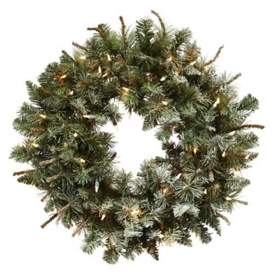 Nearly Natural 30 in. Lighted Frosted Artificial Pine Wreath