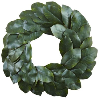 Nearly Natural 24 in. Artificial Magnolia Leaf Wreath