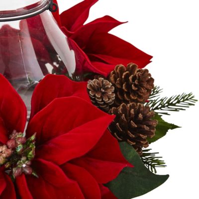 Image showing  8.75 in. Poinsettia Pine and Pine Cone Candelabrum
