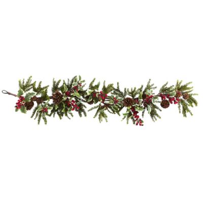 Nearly Natural 54 in. Holly Berry Artificial Garland with Pinecones/Berries