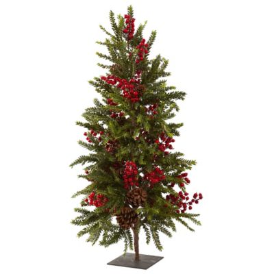 Nearly Natural 36 in. Pine and Berry Faux Christmas Tree