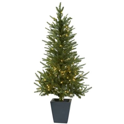 Nearly Natural 4.5 ft. Faux Christmas Tree with Clear Lights in Decorative Planter