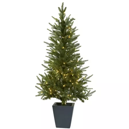 4.5 ft Nearly Natural Faux Christmas Tree with Clear Lights in Decorative Planter Artificial Christmas Trees