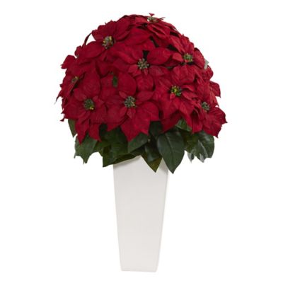 Nearly Natural 32 in. Artificial Poinsettia Plant in White Planter