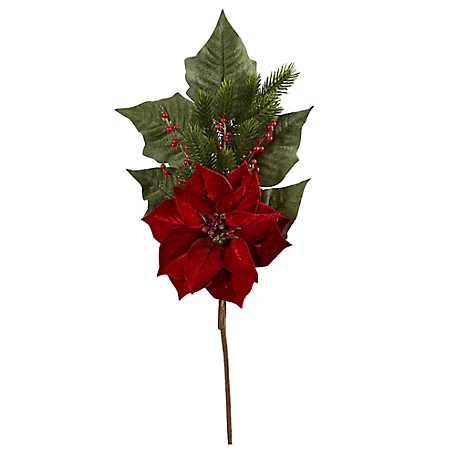 Nearly Natural 31 in. Poinsettia, Berries and Pine Artificial Flower Bundle, 3-Pack
