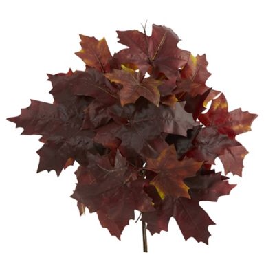 Nearly Natural 18 in. Artificial Burgundy Autumn Maple Leaf Flowers, 2 pc.