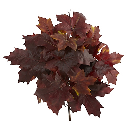 Nearly Natural 18 in. Autumn Maple Leaf Artificial Flowers, Burgundy, 2-Pack