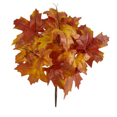Nearly Natural 18 in. Artificial Orange Autumn Maple Leaf Flowers, 2 pc.