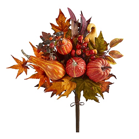 Nearly Natural 20 in. Pumpkin and Maple Leaf Artificial Flower Bouquets, 2 pk.