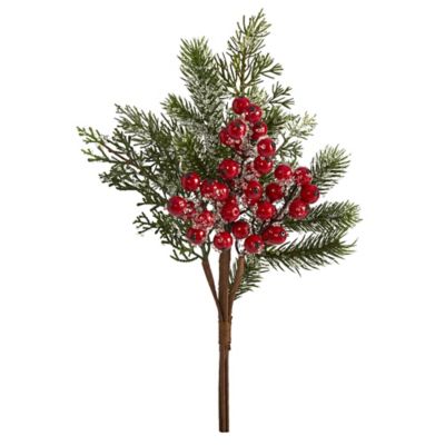 Nearly Natural 20 in. Iced Pine and Berries Artificial Plants, 4 pk.