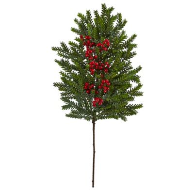 Nearly Natural 34 in. Pine and Berries Artificial Hanging Plants, 3-Pack