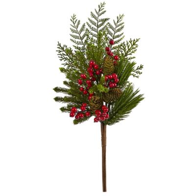 Nearly Natural 26 in. Mixed Pine, Pine Cone and Berry Artificial Plants, 3-Pack