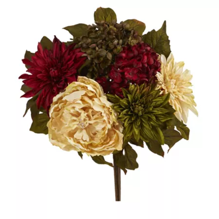 Nearly Natural 16" Artificial Peony Hydrangea and Dahlia Flower Bouquets Fall Colors 2 Pack Artificial Plants & Flowers