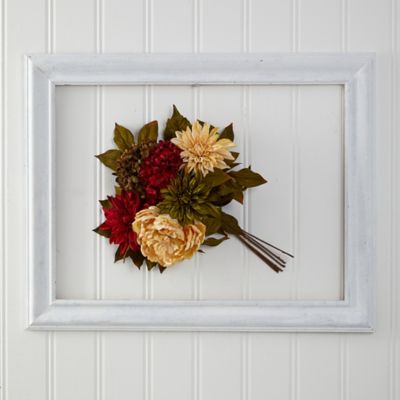 Image showing  16 in. Artificial Autumn Colored Peony, Hydrangea and Dahlia Flower Bouquets, 2 pc.
