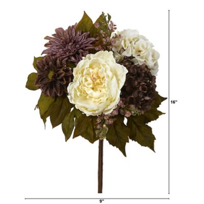 Image showing  16 in. Artificial Peony, Hydrangea and Dahlia Flower Bouquets, 2 pc.