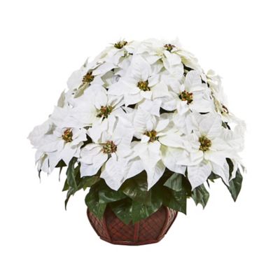 Nearly Natural 22 in. Poinsettia Artificial Arrangement in Decorative Planter